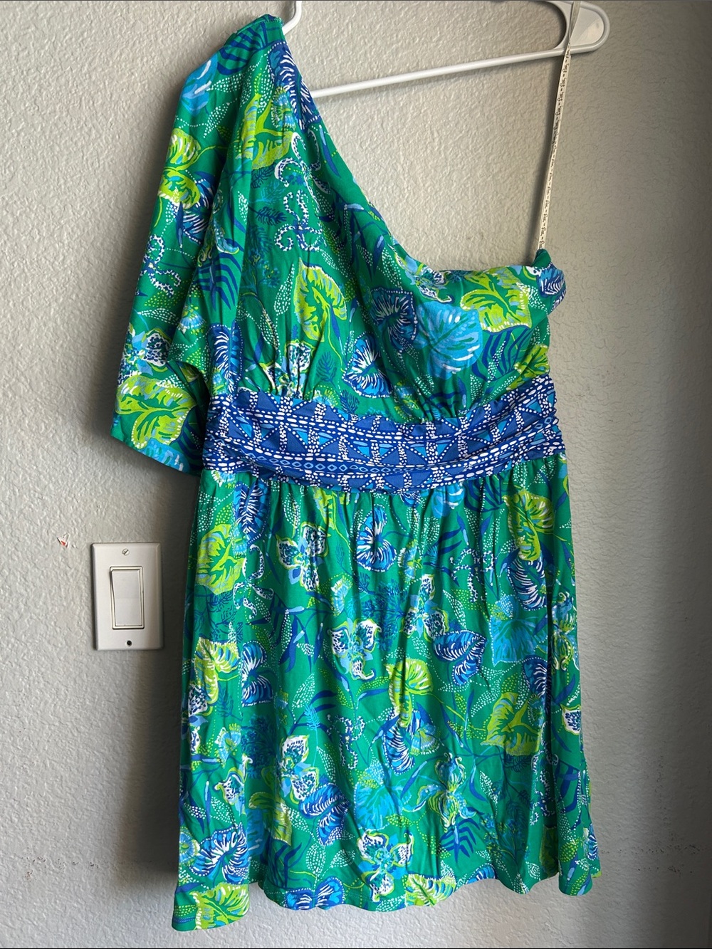 Lilly Pulitzer Green & Blue One-Shoulder Dress Romper - EUC